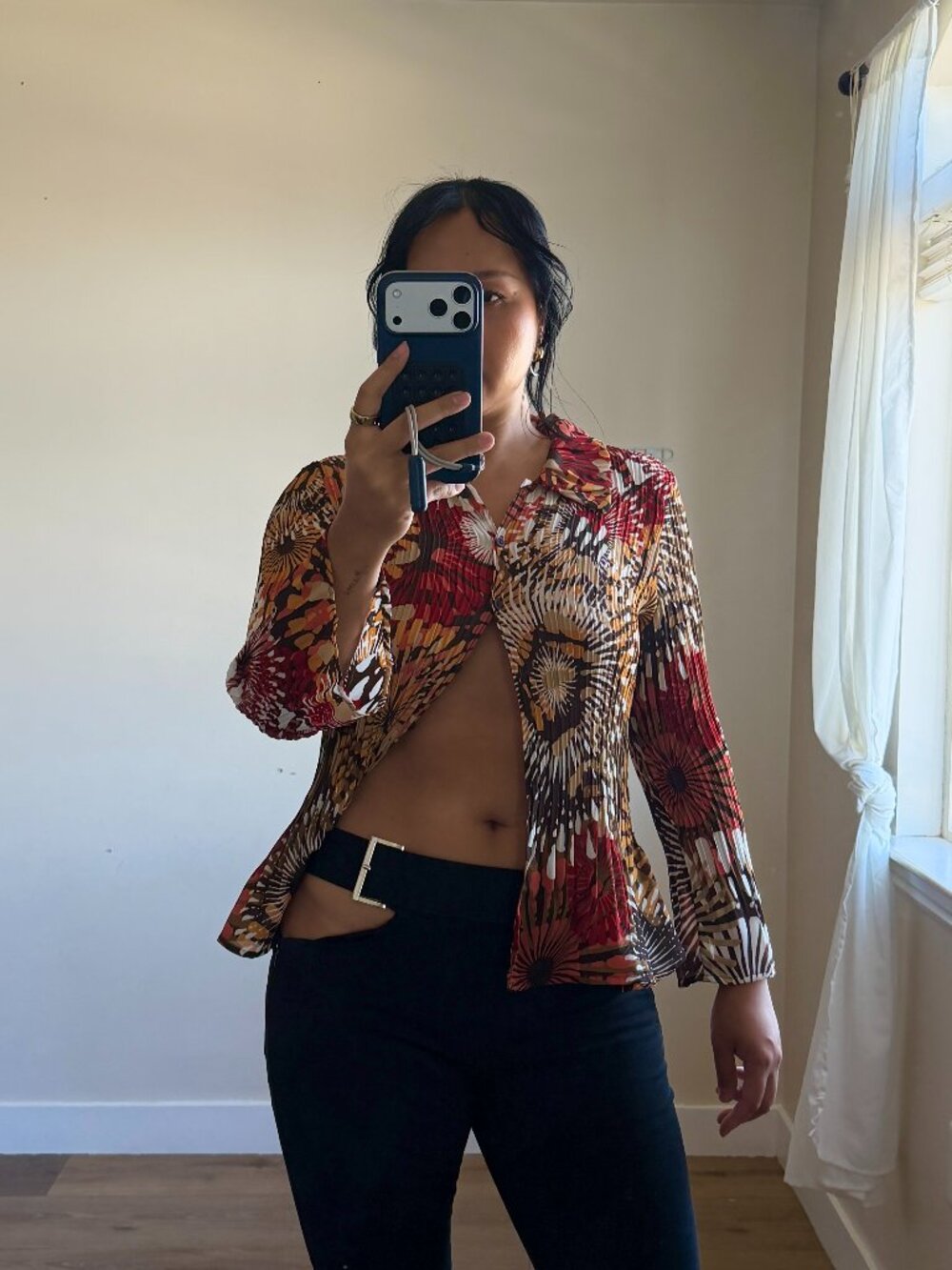 Sunny Taylor Pleated Blouse XL | Y2K Vintage Button Up Top | Floral Abstract |XL